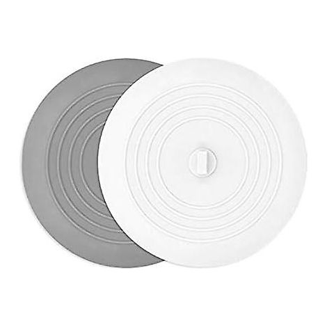 Lot de 2 bouchons d'évier gris clair et blanc - 15 cm de diamètre - Bouchons en silicone résistants et faciles à utiliser pour baignoire et lavabo (1/4)