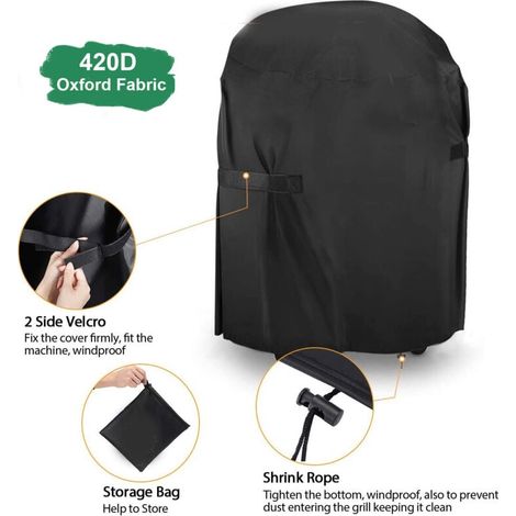 Housse de barbecue ronde imperméable en tissu Oxford 420D, coupe-vent, anti-UV, avec poignées (71 x 68 cm) - Noir (1/4)