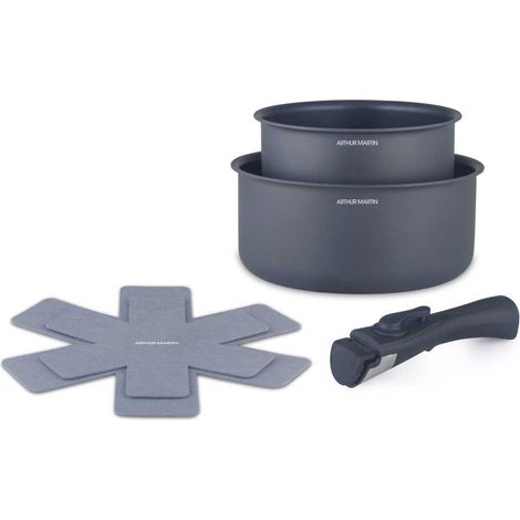 Set 2 casseroles Arthur Martin AM2984 Ø16/20 cm anti-aderenti grigio con maniglia amovibile (1/4)