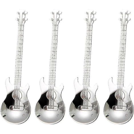 Kaffeelöffel aus Edelstahl, 4er-Set, Gitarrenform, Küchenutensil zum Mischen von Milchshakes, Tee, Desserts und Getränken. (1/5)
