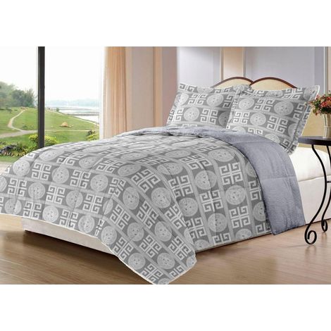 Edredón Invierno Nórdico de Franela con Forro Polar de Sherpa 180x260 cm + 1 Funda de Almohada  Edredones Borreguillo Extra Suave para Cama, Cálido y Gruesa (Greco Gris) (1/2)