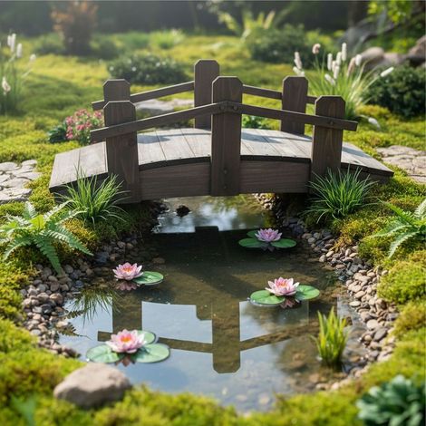 Relaxdays – Pont de jardin en sapin 25x32x70 cm – Charge max 100 kg – Résistant intempéries – Pour bassin et ruisseau (1/4)