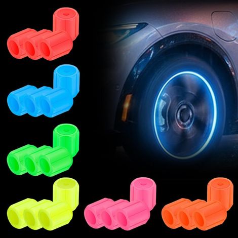 Bouchon Valve Pneu Lumineux - Gadget Voiture Drôle Fluorescent, Valve de Pneu Moto et Vélo Universel, Accessoire de Décoration Étanche et Anti-Poussière, Couleurs Assorties (1/5)