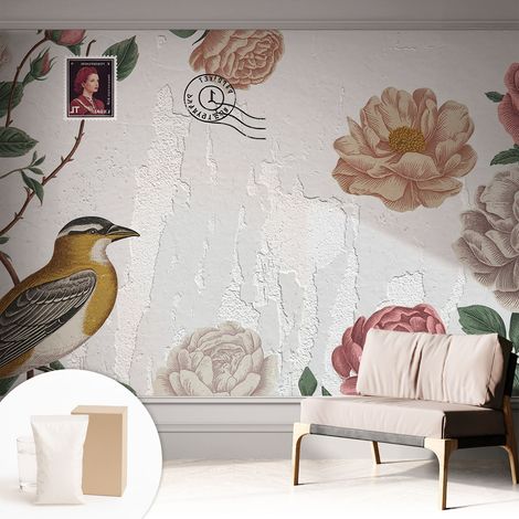 Tapete Vliestapete mit Kleber - abwaschbar - Arbeitszimmer - Esszimmer- Top Qualität Vintage-Blumen 312x219 cm (1/5)