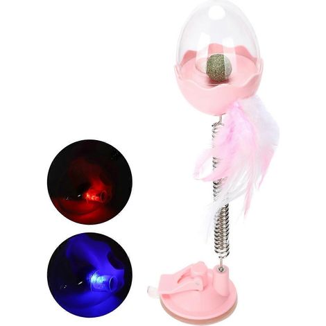 Balle lumineuse LED en ABS avec ressort à bascule, jouet pour animaux de compagnie à plumes et à plumes, rose, contenant des paillettes et de la menthe à chat. (1/2)