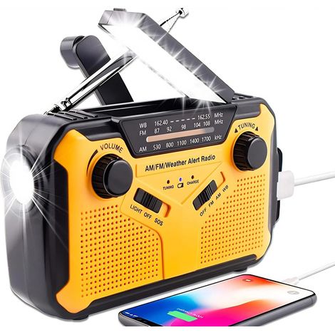 Dringlichkeitsradio mit AM/FM/NOAA, Sammelstromversorgung (4 Quellen), Solarradio, Lichtbetrieb, tragbares Radio ideal für Camping und Dringlichkeitssituationen im Freien, SOS-Alarm mit Telefonladeger (1/5)