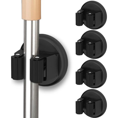 Lot de 4 supports muraux à ventouse en acier inoxydable pour salle de bain et cuisine - Pour cuisine, salle de bain, jardin, balcon - Noir