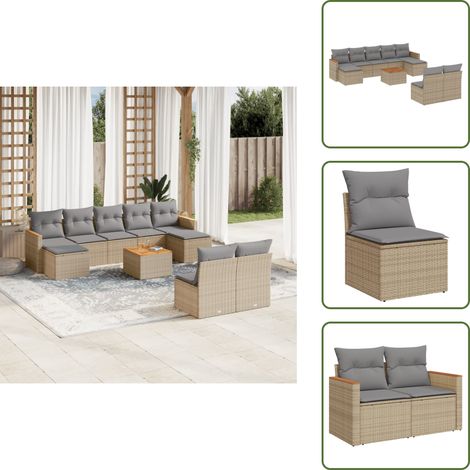 Ratán sintético - vidaXL Juego de sofás jardín con cojines beige 10 pzas ratán sintético - Muebles de exterior