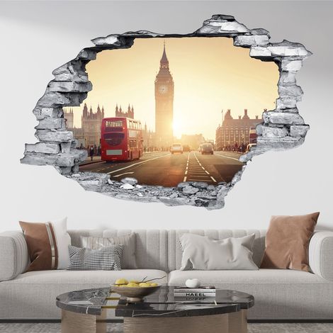 Stickers Trompe l'oeil trou dans le mur - Londres - 30 x 45 cm - Pierres grises (1/5)