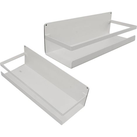 Lot de 2 étagères de rangement murales avec crochets, aimantées et flottantes, pour meuble-lavabo de salle de bain (blanc). (1/5)