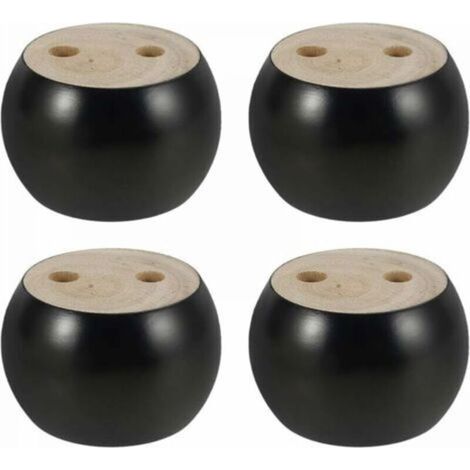 Set of four round wooden furniture legs, 5 cm high, suitable for sofas, beds, armchairs, and cabinets. Screws and black adhesive tape included. (1/5)