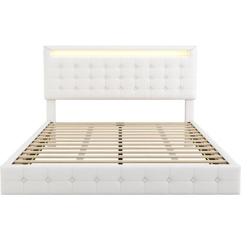 Cama flotante 140 x 200 cm de PU blanco con LED y cabecero regulable (1/5)