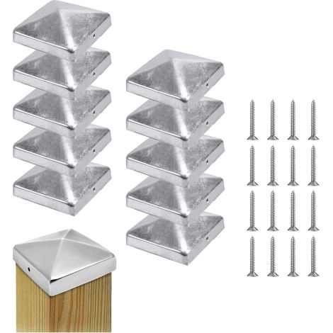 10 pièces Capuchons de poteau 91x91mm, Capuchons de Poteau de Bois, Capuchons de Poteau de Clôture Carré, Cache-poteau en métal, Chapeau de poteau forme pyramide, Chapeau Poteau Bois (1/5)
