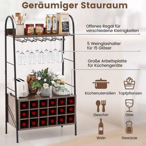 Weinregal flaschenregal fur 18 flaschen weinstander mit 5 weinglashaltern 63 x 32 x 1145 cm rustikales braun