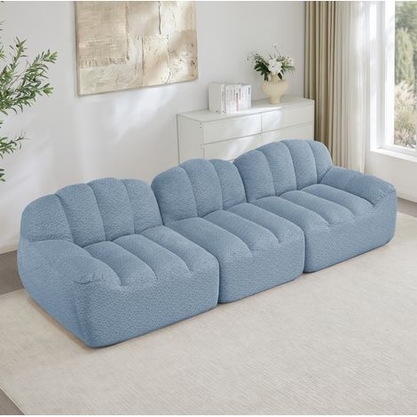 Canapé modulaire 3 places 288x104x79 cm bleu en polaire granulée avec assise profonde (1/5)