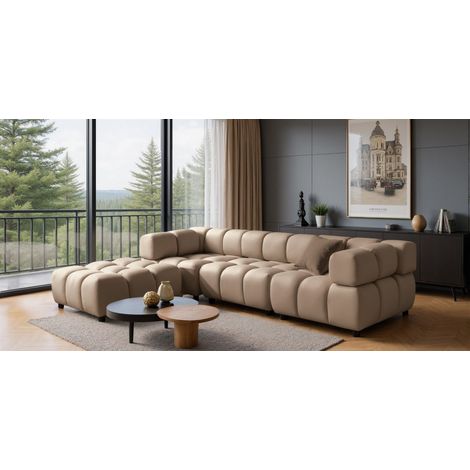 Sofa Designersofa FLOW 3-Sitzer inkl. 1 x Polsterhocker Stoff Bluvel Latte