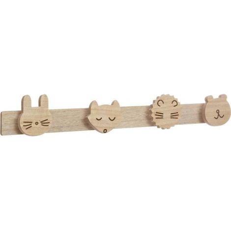 Patère murale enfant 4 têtes animaux 55cm polypropylène naturel fixation facile chambre design ludique Atmosphera (1/3)