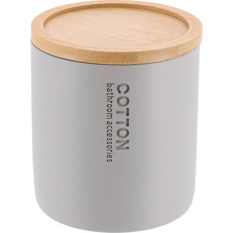 Scatola di cotone in poliresina con coperchio in bambù - bambù grigio chiaro - Tendance (1/5)