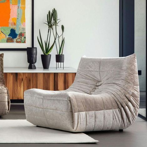 Fauteuil lounge gris clair plissé sans accoudoirs ARVEN (1/5)