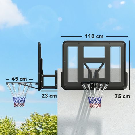 Canestro da basket a parete, rete antistrappo, resistente alle intemperie, durevole, per uso interno ed esterno, nero (1/5)