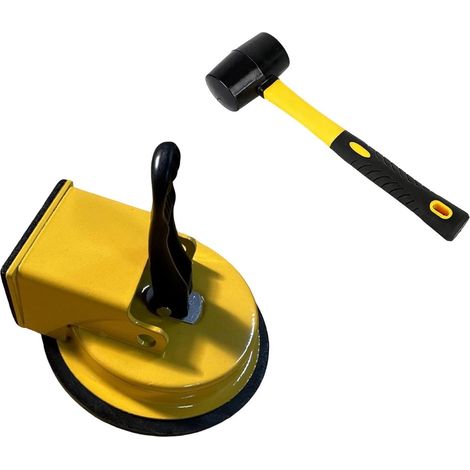 Outil de réparation des joints de sol avec maillet et ventouse, pince à carrelage portable pour la réparation des joints de sol, parquets et hôtels, Jaune