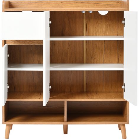 Mueble zapatero con estantes regulables, blanco y natural, 90 x 35 x 99 cm (1/5)