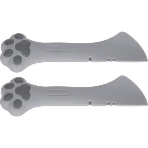 Lot de 2 ouvre-boîtes multifonctions en forme de patte de chat, cuillères à nourriture en silicone léger et lavable, gris (1/5)