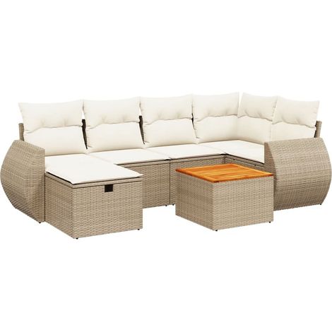 Set Divani da Giardino 7 pz con Cuscini Beige in Polyrattan vidaXL (1/4)