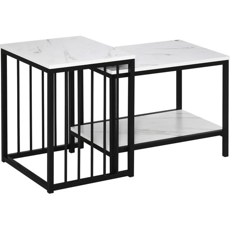 Ensemble de tables gigognes surfaces faciles d'entretien cadre en acier Blanc Noir (1/5)