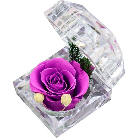 Rose Préserverée - Boîte Anneau Transparente En Acrylique - Pour Anniversaire De Mariage Cadeau De Saint-Valentin Noël - 1 Pièce (1/5)