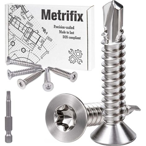 80 Pièces Vis Autoforeuse Inox 410 4,2x32mm Tête Fraisée Torx (1/5)