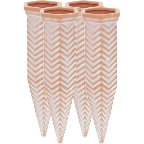 Set of 4 clay watering spikes zig zag
