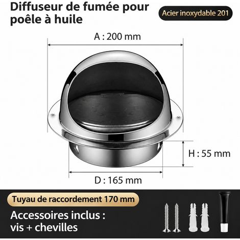 Chapeau de ventilation mural inox 201 φ170 mm avec clapet anti-retour 201 φ170mm réf 6380 1 kg – Livraison gratuite