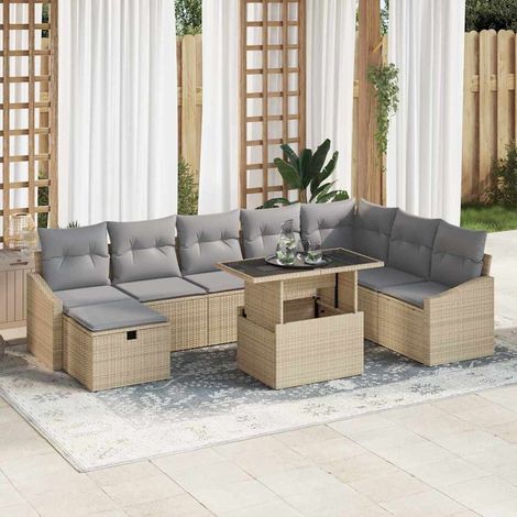 vidaXL Set Divano da Giardino con cuscino 9 pcs Beige Poly Rattan (1/5)