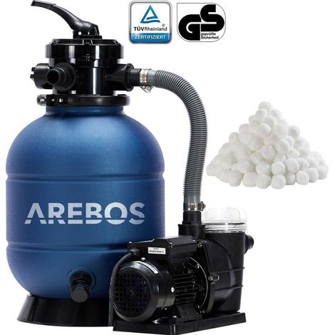 AREBOS Sistema de Filtro de Arena con Bomba 400 W 10.200 l/h Volumen del depósito de hasta 20 kg de Arena con manómetro de presión Incluye 700g de Bolas de Filtro (1/5)