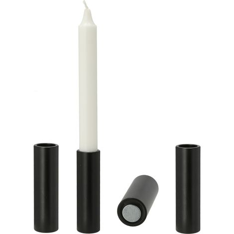 Magnet Stabkerzen Ständer 4er Set - schwarz / 10 cm - Metall Tafelkerzen Festatgskerzen Halter groß