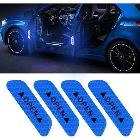 Lot de 4 autocollants réfléchissants d'avertissement d'ouverture pour portières de voiture, conseils de sécurité pour la vision nocturne, bandes de protection anti-collision de 9,1 cm (bleu) (1/5)