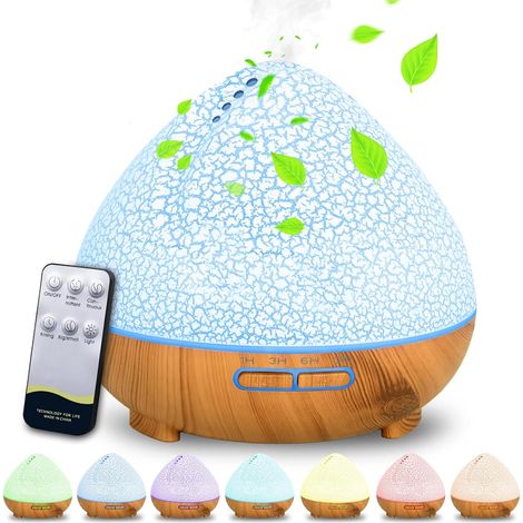 Diffuseur d'Huiles essentielles 500ml, Ultrasonique Diffuseur Huiles Essentielles Electrique, Humidificateur d'air avec Lumière Chaude Arrêt Automatique pour Chambre, Spa, Yoga, Massage (1/5)