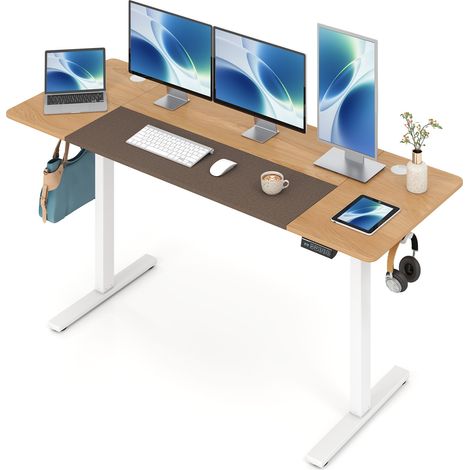 Bureau Électrique Réglable en Hauteur 72-118cm, Table Assis Debout Silencieux 160x60cm, Fonction Mémoire, Écran LED, Crochets&Anti-Collision, Beige (1/5)
