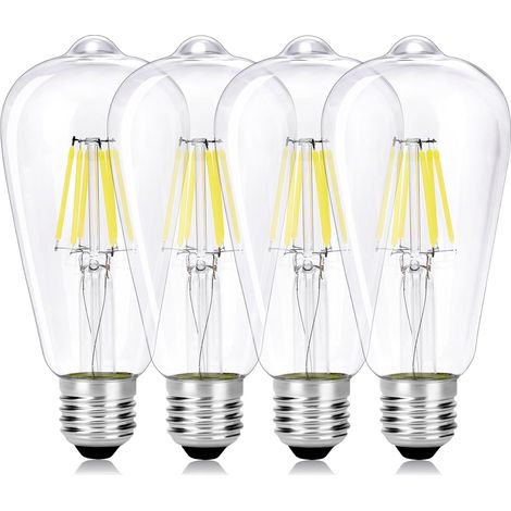 6W ST64 Ampoule LED, E27 Vintage Edison Lampe à Filament LED, Remplace 60W Incandescente, 6000K Blanc Froid, 600 LM, Non dimmable, Idéal pour la nostalgie et l'éclairage rétro - Lot de 4 (1/5)
