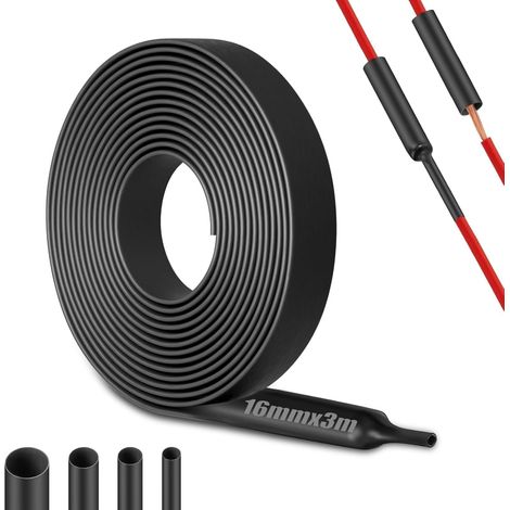 4:1 Gaine Thermoretractable Noire Ø 16mm 3M de Longueur Gaine Thermorétractable Etanche au Mètre Gaine Thermo pour l'isolation de Câbles Connexions Soudées (1/5)