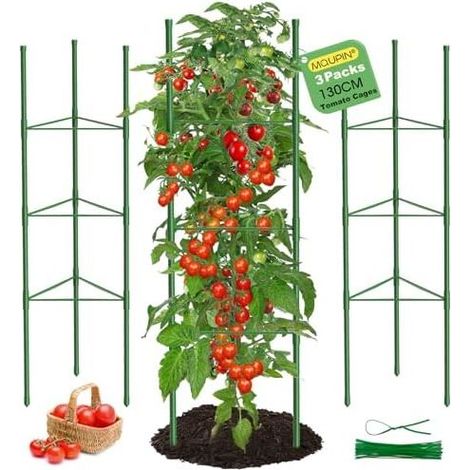 Supporto per pomodori, 3 gabbie di supporto per pomodori, traliccio verticale da 130 cm per giardino, paletti di supporto per piante rampicanti, ortaggi e fiori. (1/5)
