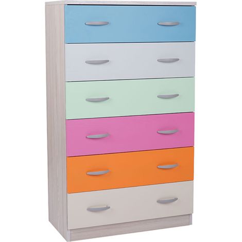 Cassettiera settimino in melaminico 6 cassetti 74x126h cm Multicolor