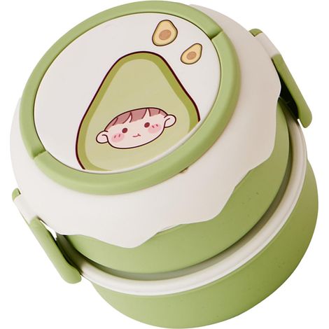 Stapelbare Lunchbox im niedlichen Cartoon-Frucht-Design, doppelwandig, mit Griff, ideal für Büro, Schule und Zuhause, Avocado (1/5)