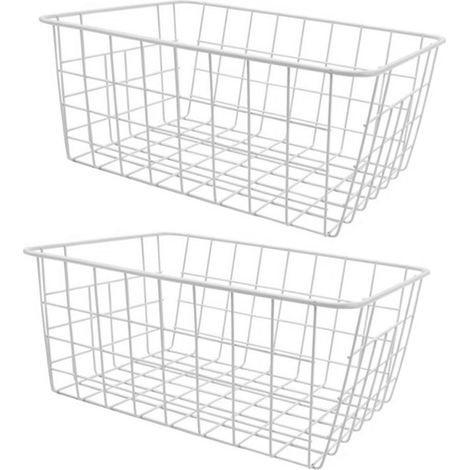 Panier pour Congélateur 2 Unités Organiseur en Fer Rustproof Grande Capacité Blanc pour Fruits Snacks Boissons (1/5)