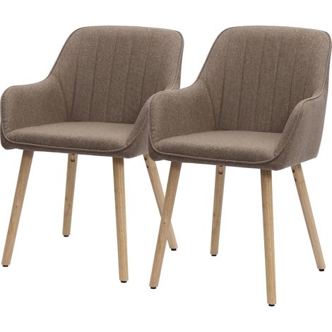 Chaises de salle à manger modernes avec accoudoirs intégrés, revêtement en tissu et pieds en bois (beige clair/marron) lot de 2 (1/5)