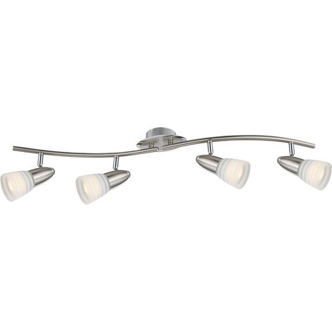 Barre de spots de plafond en verre opale chromé, 4 ampoules E14 3 000 K