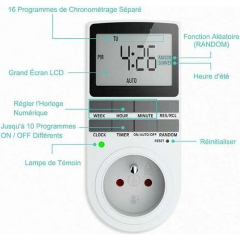 Prise Programmable Digitale, Minuterie Numérique Hebdomadaire avec Ecran LCD, Minuterie Prise Electrique 12H/24H/7Jours, économie d'Energie Pour L'électroménagers et L'éclairage (1 Pack),TRIMEC