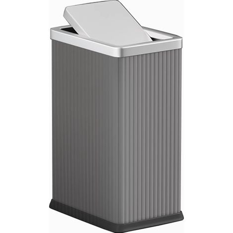Poubelle rectangulaire 10 L à couvercle basculant style italien à rayures verticales, fermeture silencieuse, finition gris aspect cuir, poubelle déco anti‑odeurs pour salon cuisine salle de bain hôtel (1/3)