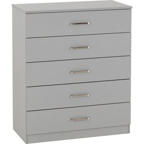 Dakota 5 Drawer Chest - L36 x W75 x H90.5 cm - Light Grey